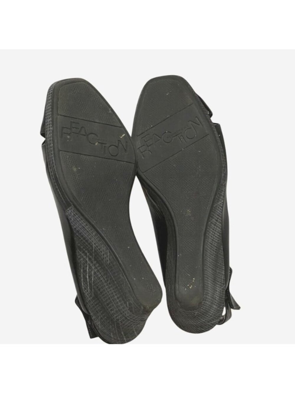 Kenneth Cole Reaction Black Patent Leather Peep Toe Slingback Wedge Heels Womens - Picture 7 of 13